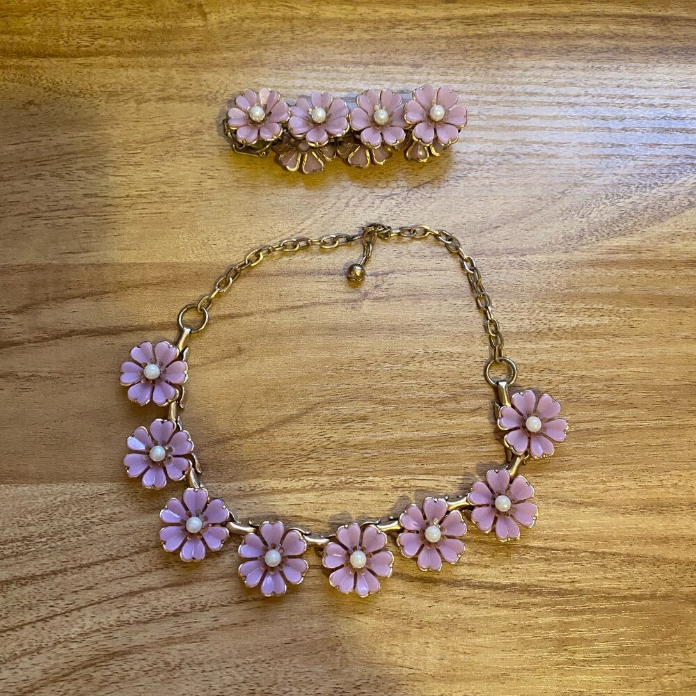 Vintage Pink Floral Jewelry Set